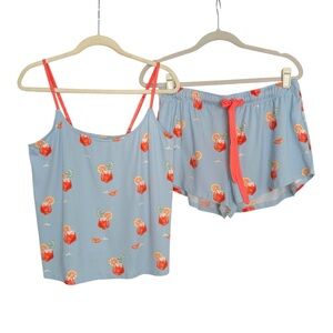 PJ Salvage Cocktail Print Pajama Set Blue Aperol Spritz Lounge Sleepwear Large